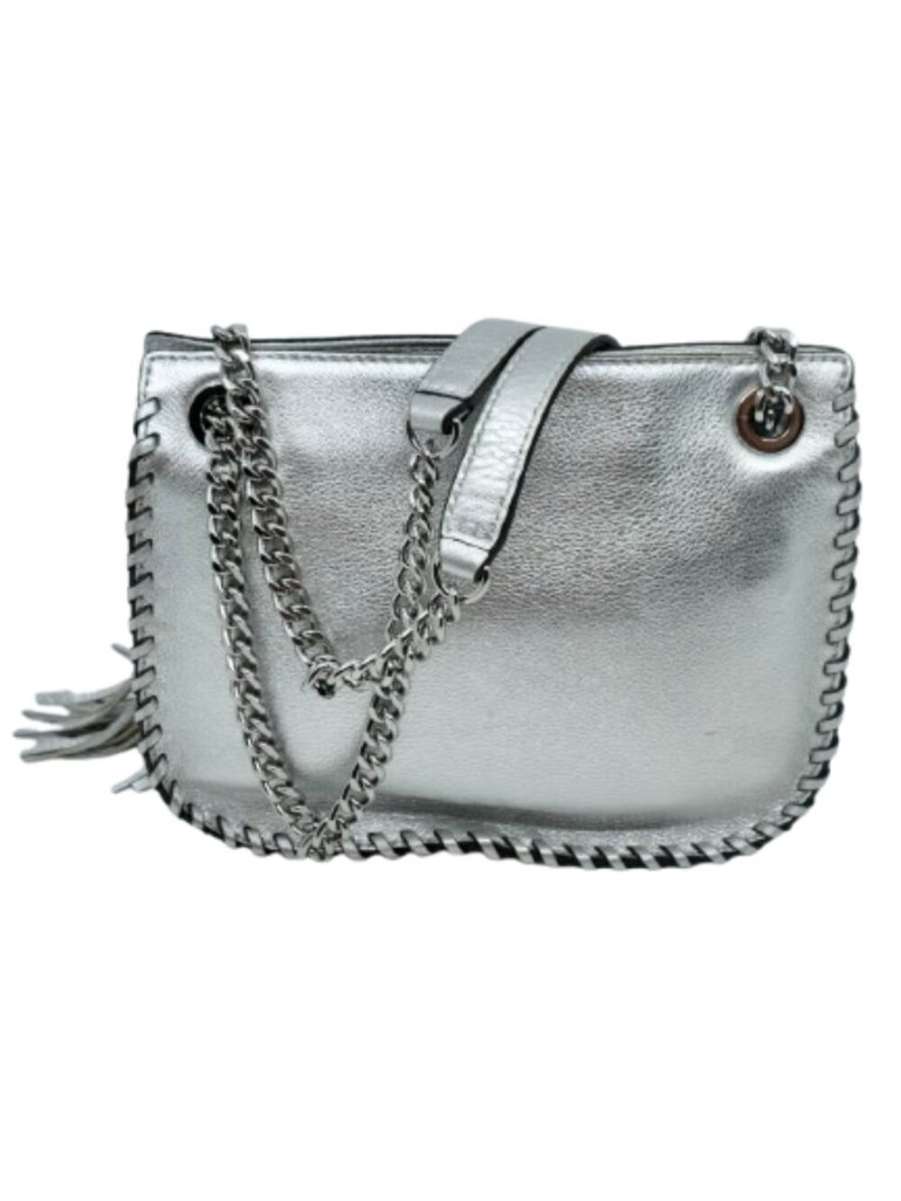 MICHAEL KORS~CHELSEA CHAIN Metallic Silver Pebbled Leather Crossbody Bag NWOT - Picture 3 of 6